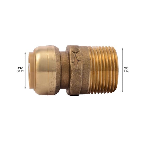 3/4" Sharkbite Style Push-Fit x 1/2" MNPT Lead-Free Brass Male Threaded Adapter 