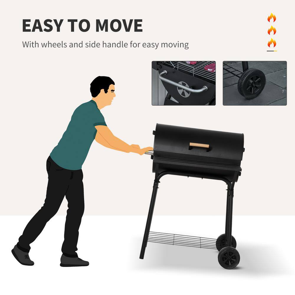 30" Black Steel Hibachi BBQ Grill with Smoker