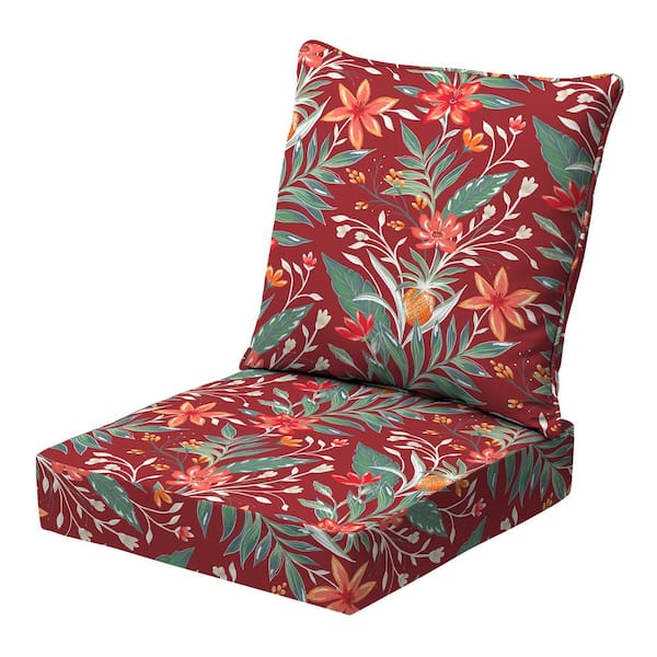 ARDEN SELECTIONS earthFIBER Outdoor Deep Seat Set 24 in. x 24 in. Luau Red Tropical Floral MQ03A06B D9Z1 The Home Depot