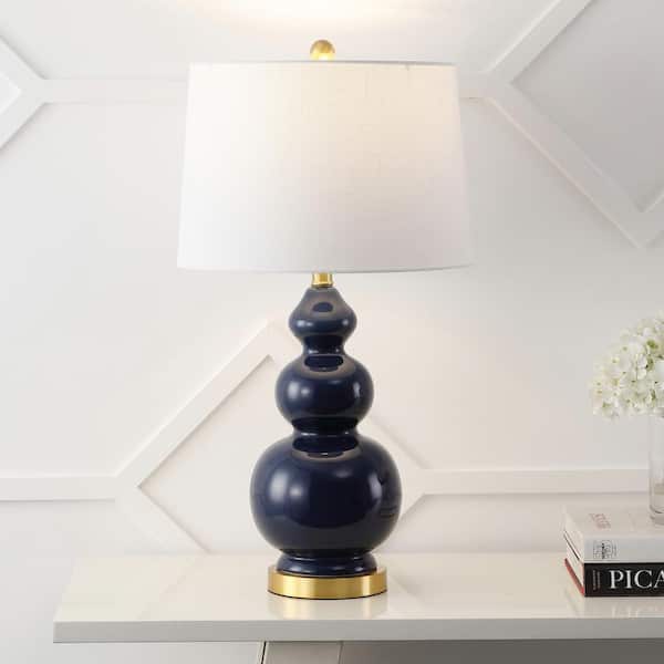 Bowen 27.5 in. Contemporary Transitional Ceramic Gourd LED Table Lamp, Navy/Brass Gold