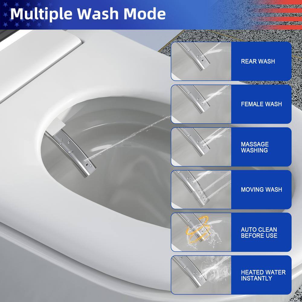 White Elongated Electric Smart Bidet Toilet with Heated Seat and LED Display