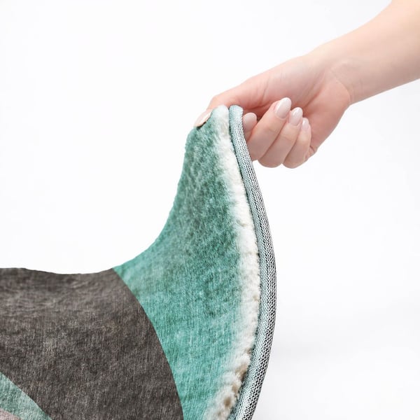 Dream Shag Premium Machine Washable Abstract ADS716 Teal 8 ft. x 8 ft. Round Rug