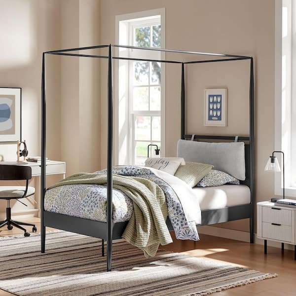 Marlowe Charcoal Black 4-Poster Canopy Metal Frame Twin Platform Bed