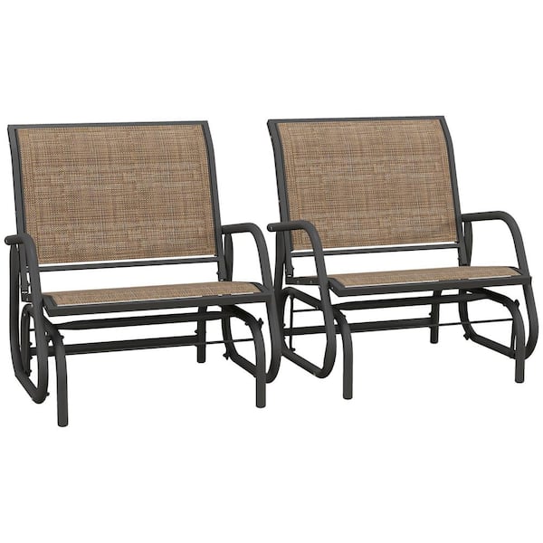 Outsunny 2-Piece Light Mixed Brown Metal Outdoor Glider with Breathable Mesh Fabric