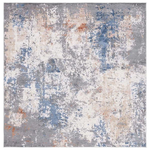SAFAVIEH Eternal Gray/Blue Gold 7 ft. x 7 ft. Abstract Square Area Rug
