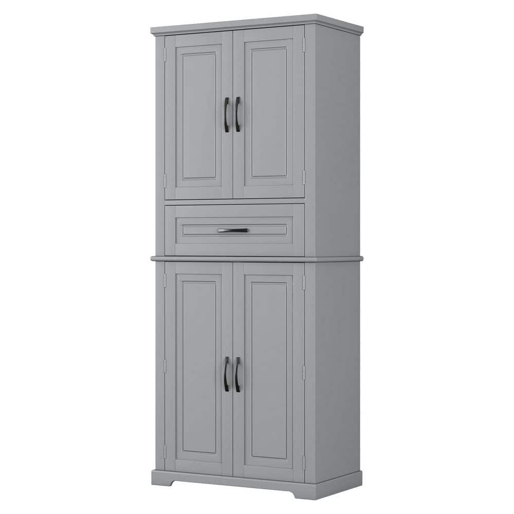 30 in. W x 15.7 in. D x 72 in. H Gray MDF Freestanding Linen Cabinet with Adjustable Shelf