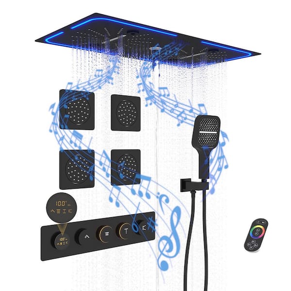 7-Spray Settings Ceiling Mount Rectangular LED Mood Lighting Dual Fixed and Handheld Shower Head 1. 8 GPM in Matte Black
