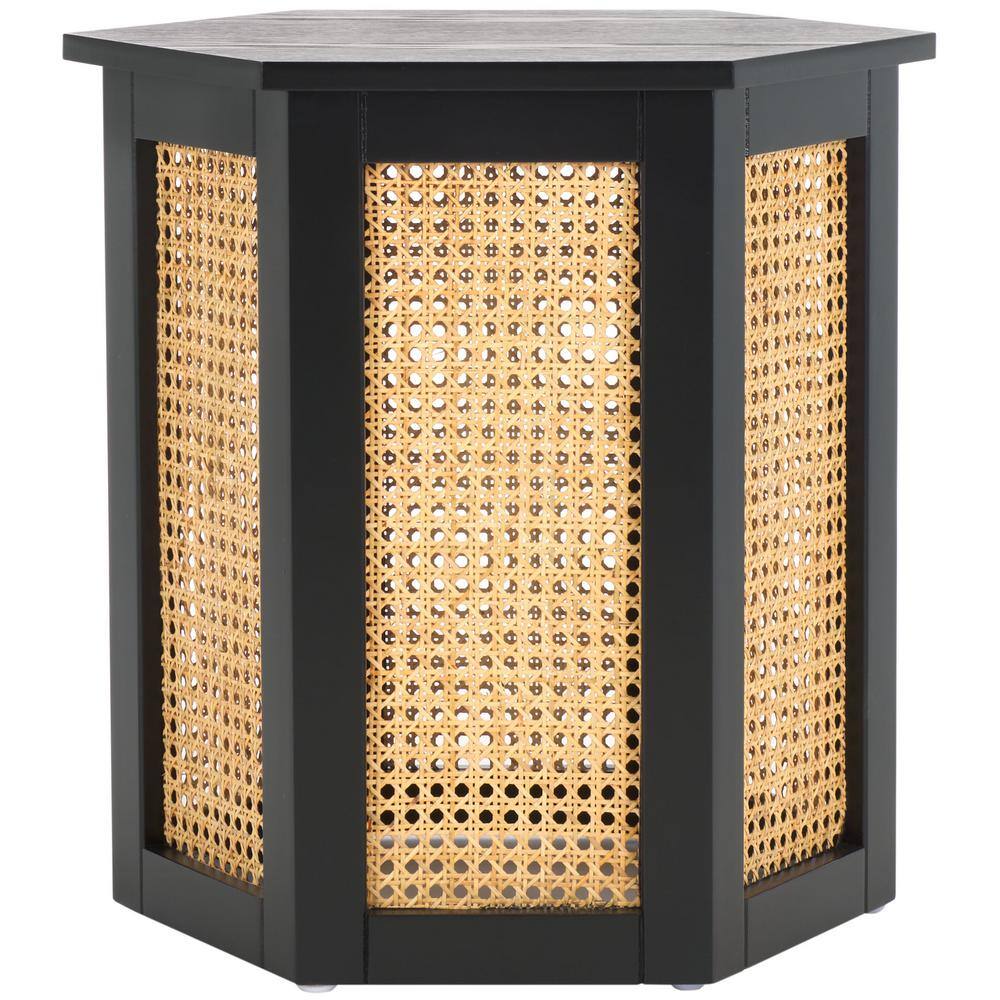 Danez Hexagonal Black and Natural Wood Cane Accent Table
