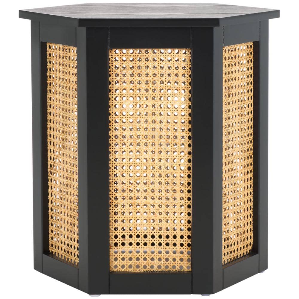 Danez Hexagonal Black and Natural Wood Cane Accent Table