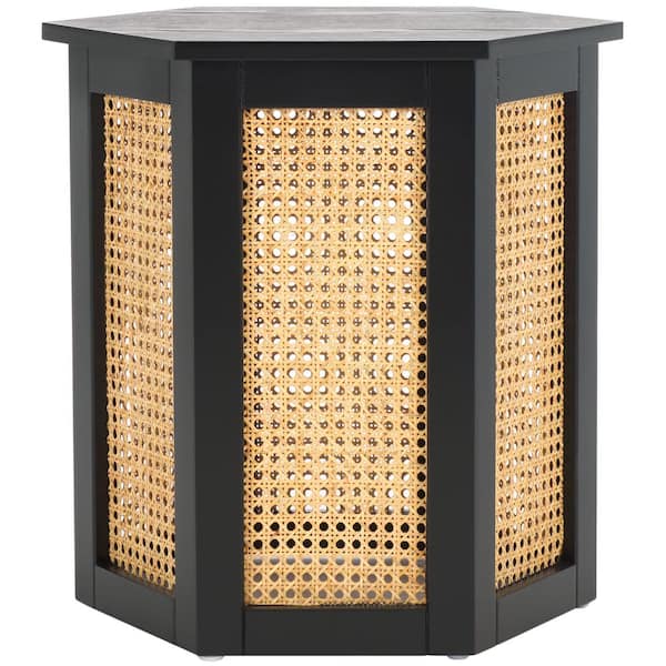 SAFAVIEH Danez 20 in. Black Hexagon Rattan End Table
