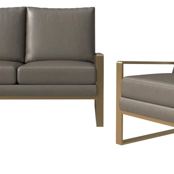 Leisuremod 3-Piece Sofa Set Upholstered in Leather with Gold