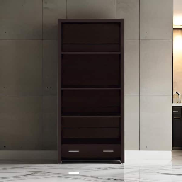 Benjara 70.75 in. Tall Brown Wood 3-Shelf Standard Bookcase with 1-Drawer