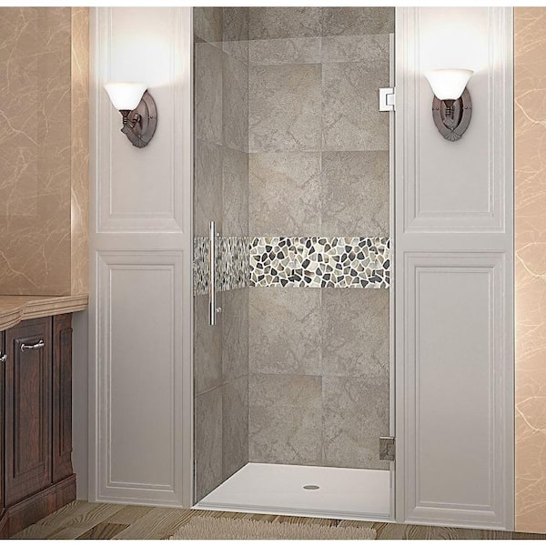 Aston Cascadia 34 in. x 72 in. Completely Frameless Hinged Shower Door in Stainless Steel with Clear Glass