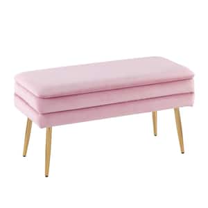 Neapolitan Blush Pink Velvet and Gold Steel Storage Bench (16 in. x 14.50 in. x 30.75 in.)