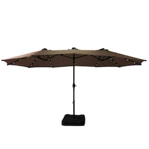 15 ft. Patio Market Umbrella Double-Sided Outdoor Patio Umbrella,UV Protection with Base and Solar LED Lights in Tan