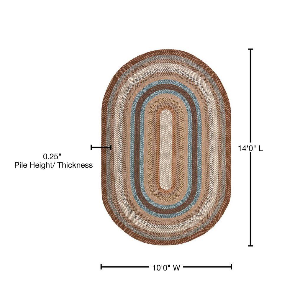 Handmade Brown and Multi Oval Braided Rug 10' x 14'