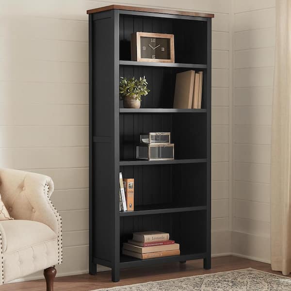 Home Decorators Collection 69 in. Appleton Black/Walnut Wood 5-shelf Standard Bookcase with Adjustable Shelves
