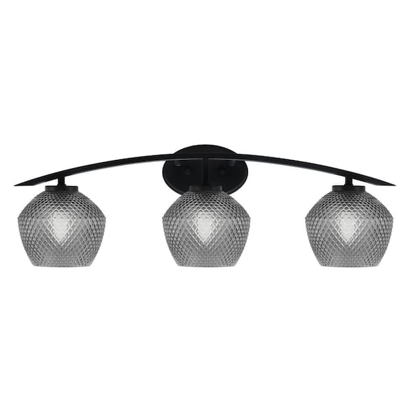 Unbranded Siena 29 in. 3-Light Vanity Light Matte Black with Smoke Textured Glass Shades