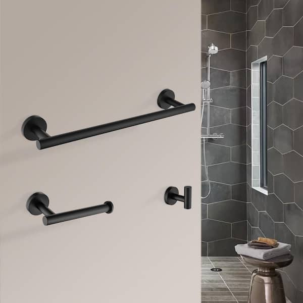3 -Piece Bath Hardware Set with Mounting Hardware in Matte Black
