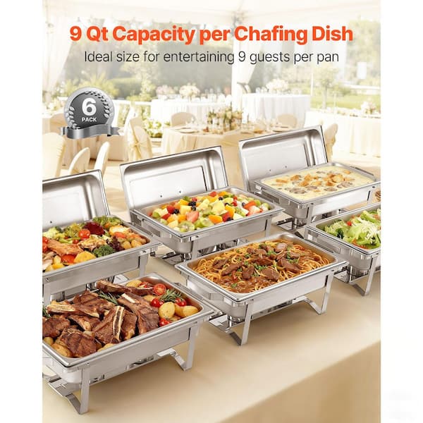 VEVOR 9 Qt. Rectangle Chafing Dish 6-Pack, Stainless Steel Hollow