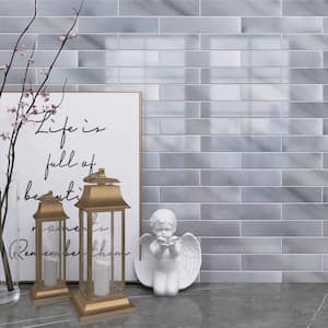 Natural Crystal Gray 1.89 in. x 7.8 in. Subway Polished Marble Wall and Floor Tile (50 pieces / 5.12 sq. ft./Case)