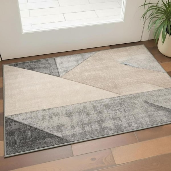 Beige 3 ft. x 5 ft. Woven Geometric Rectangle Indoor Area Rug