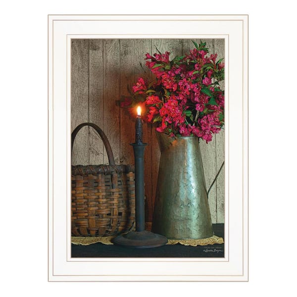HomeRoots Charlie Basket and Blossoms 1-Piece Framed Wall Art 19 in. x 15 in.