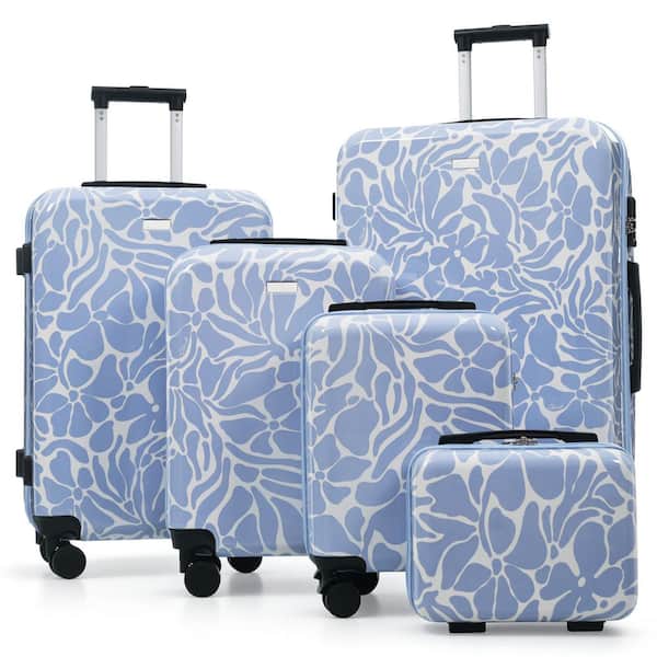 5-Piece Blue ABS Plastic Hardside Luggage Set with TSA Lock,360° Quiet Rolling Wheels and Adjustable Handle