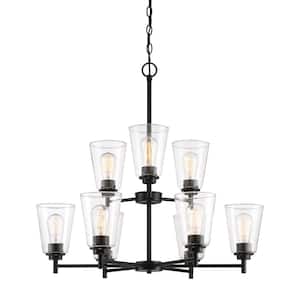 Westin 9-Light Modern Matte Black Chandelier with Clear Glass Shades For Dining Rooms