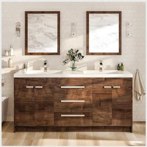 Lugano 60 in. W x 19 in. D x 36 in. H Double Bath Vanity in Rosewood with White Acrylic Top and White Integrated Sinks