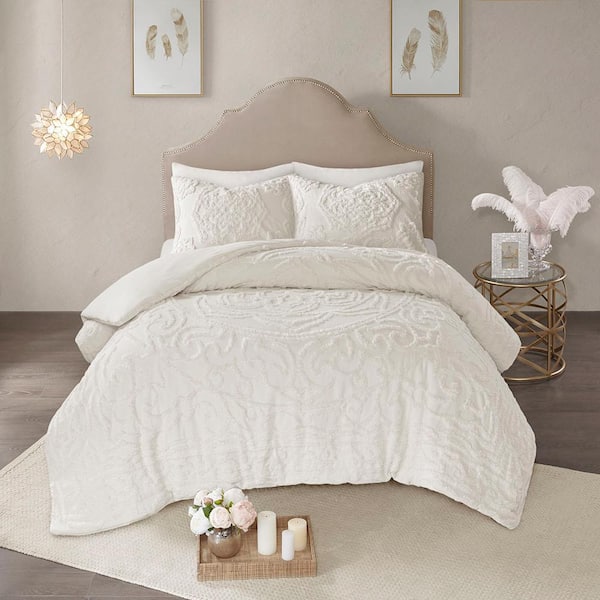 Madison Park Virginia Off-White Cotton King/Cal King Duvet Cover Set