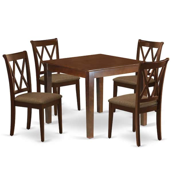 East West Furniture 5-Piece Mahogany Finish Solid Wood Top - Square Dining Room Set - Seats 4