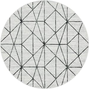 Matrix Trellis Geometric White 3 ft. 3 in. x 3 ft. 3 in. Round Area Rug