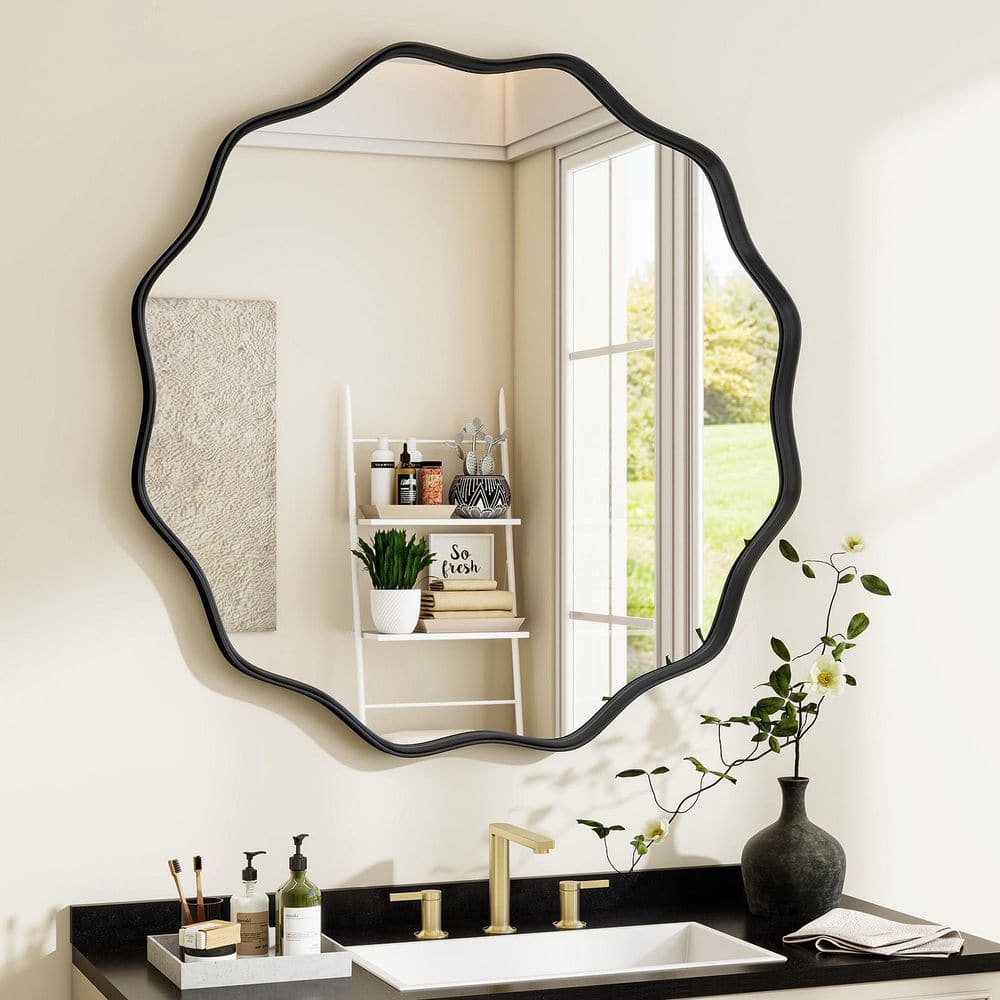 30 in. W x 30 in. H Round Decorative Wave-Edge Black Metal Deep-Framed Wall Bathroom Vanity Mirror price history on PriceWatchPro