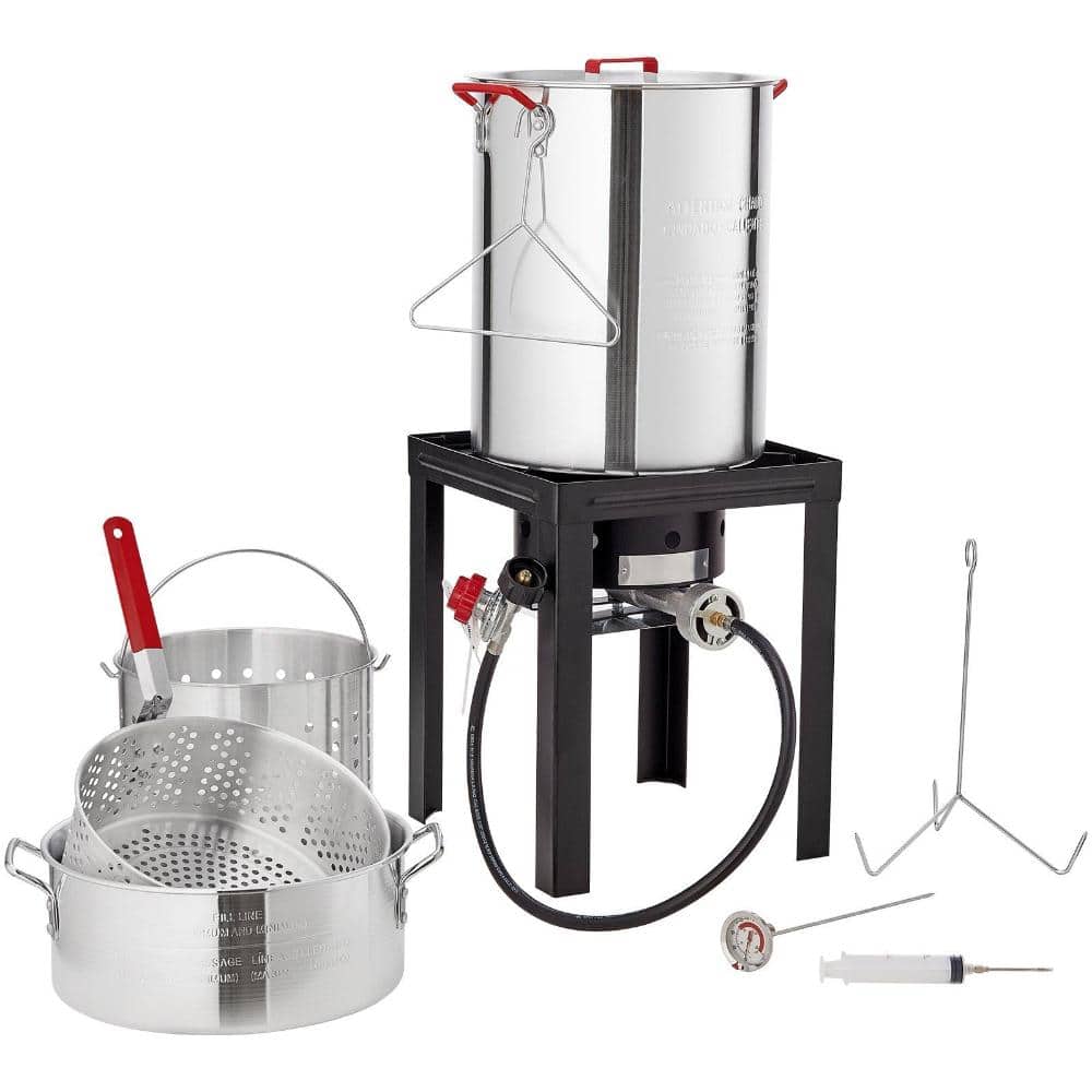 Turkey Fryer Set, 30Qt Pot + 10Qt Steamer, Aluminum, Propane Burner 54,000 BTU, Basket, Poultry Rack, Thermometer price history on PriceWatchPro