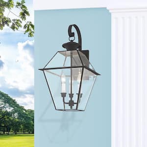 Ainsworth 22.5 in. 3-Light Black Outdoor Hardwired Wall Lantern Sconce with No Bulbs Included
