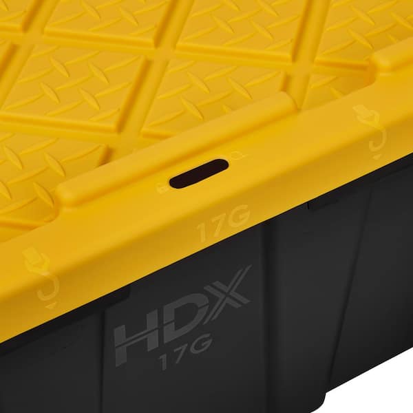 HDX - 17 Gal. Tough Storage Tote in Black with Yellow Lid