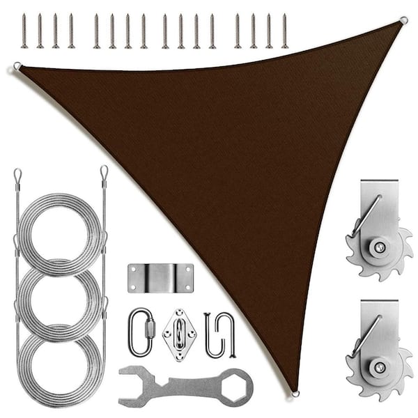 AMGO 28 ft. x 28 ft. x 28 ft. Triangle Sunshade Sail with Hardware TAWAL-Brown