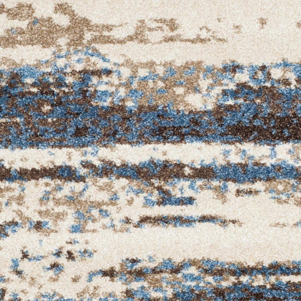 4' Square Blue and Cream Abstract Shag Rug