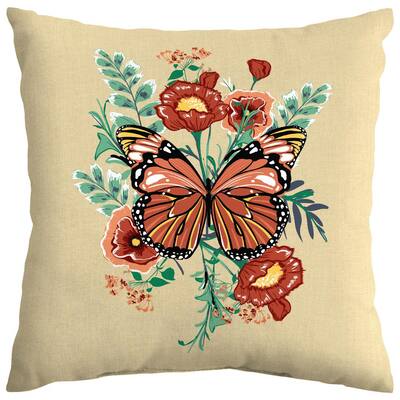 Butterfly Bouquet Almond Outdoor Square Throw Pillow