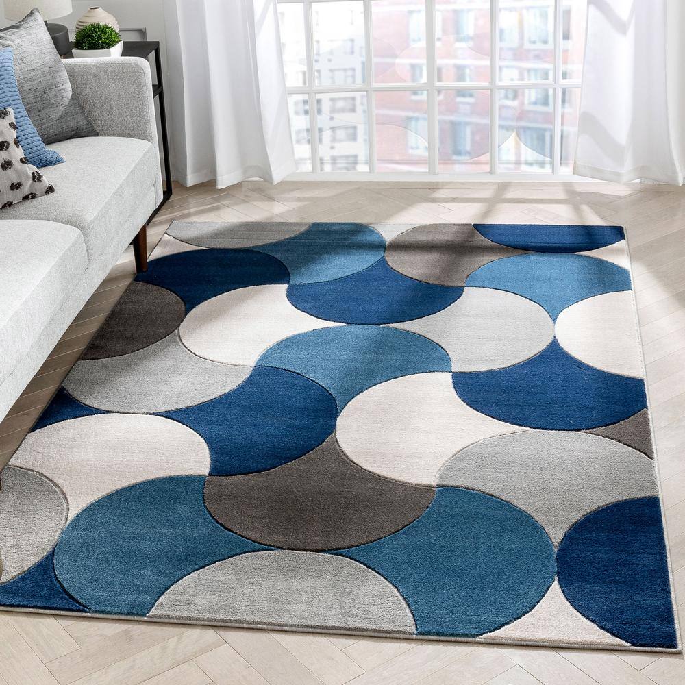 Reversible Geometric Bliss Blue Synthetic 5' x 7' Area Rug