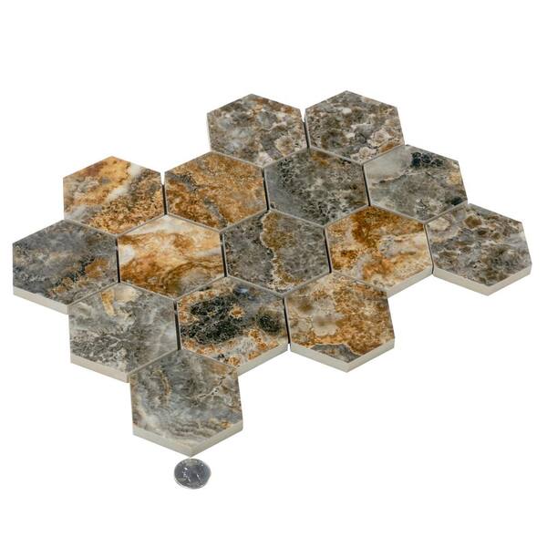 Apollo Tile Splendor Brown 12-in x 12-in Polished Porcelain Hexagon Patterned Floor and Wall Tile (7.09-sq. ft/ Carton)