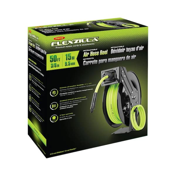 Flexzilla 3/8 in. x 50 ft. Open Faced Retractable Air Hose Reel with Single  Axle Arm & 1/4 in. MNPT Fitting L8611FZ - The Home Depot