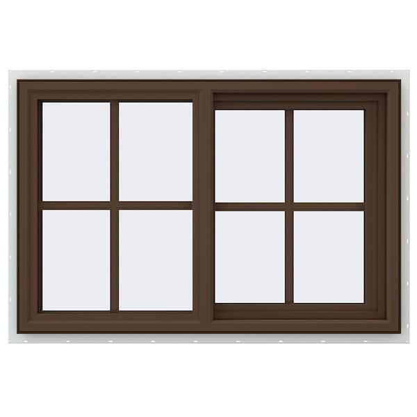 JELD-WEN 35.5 in. x 23.5 in. V-4500 Series Brown Painted Vinyl Right-Handed Sliding Window with Colonial Grids/Grilles