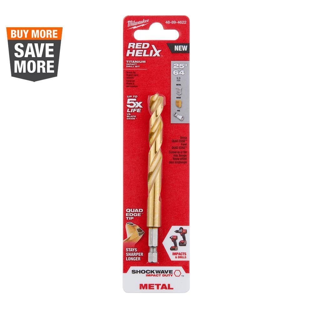 Milwaukee Shockwave 25/64 in. Titanium Drill Bit 48-89-4622 - The Home ...