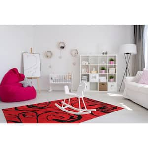 Hand-Tufted Wool Red 5 ft. x 8 ft. Transitional Wiled Tufted Area Rug