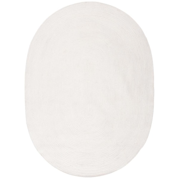 SAFAVIEH Braided Ivory 5 ft. x 7 ft. Oval Speckled Solid Color Area Rug