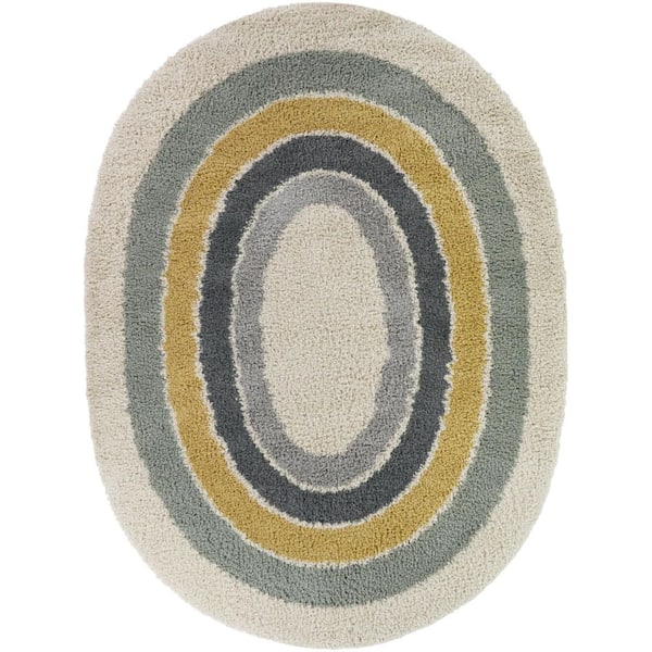 Ignaz Blue/Yellow 6 ft. 7 in. x 9 ft. Oval Striped Border Area Rug