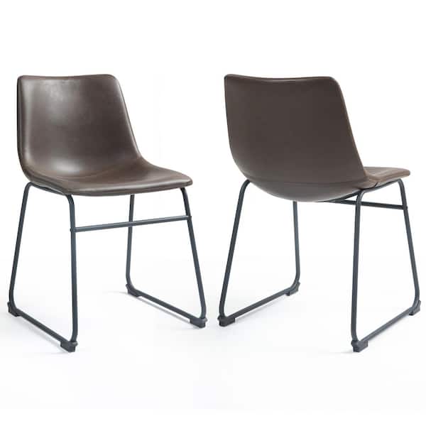 Set of 2 Adan Iron Frame Side Chair Dark Brown Faux Leather 17.5 in. Dining Chair