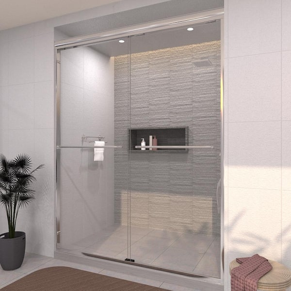 TaiMei 60 in. W x 72 in. H Sliding Framed Shower Door in Chrome with Clear Glass